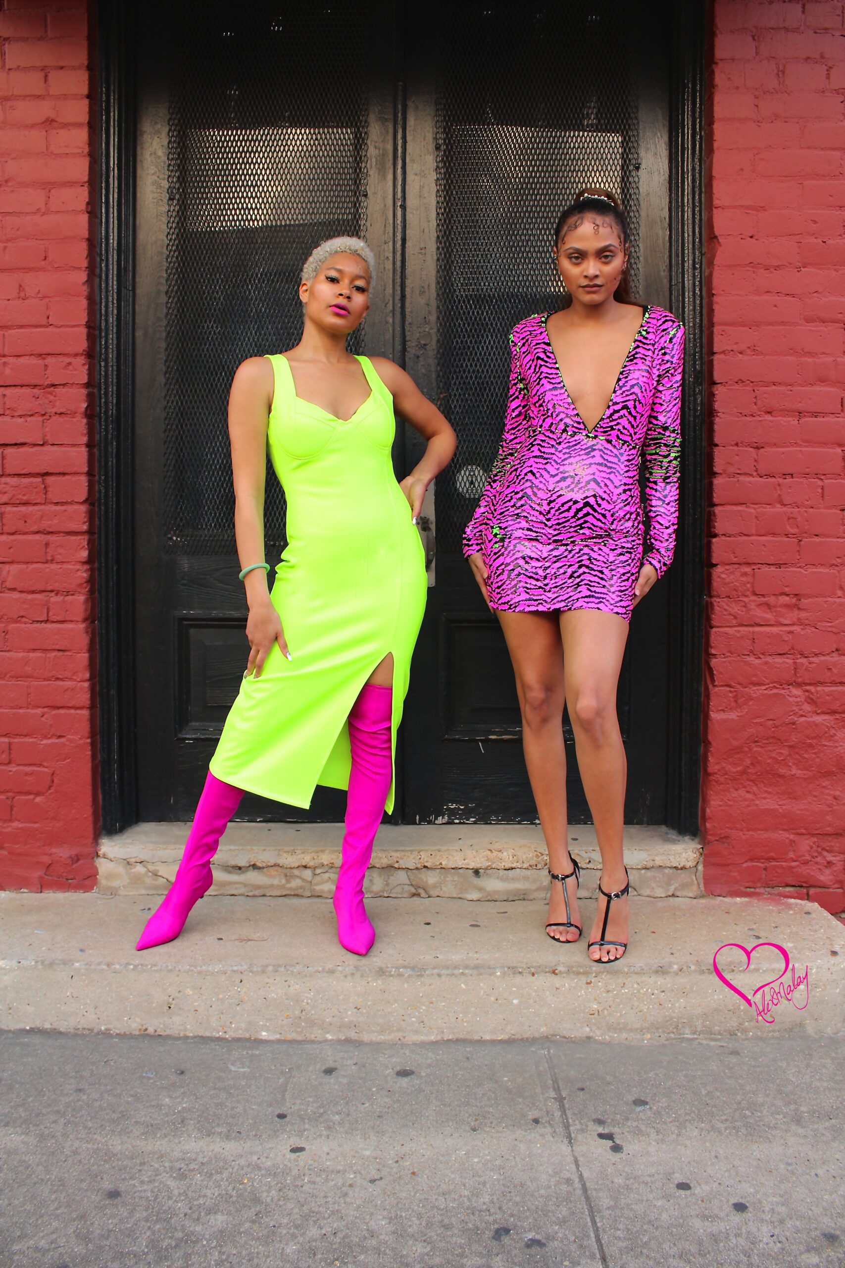 Neon Pink to Neon Green Reversible Sequin Dress - Alex Malay